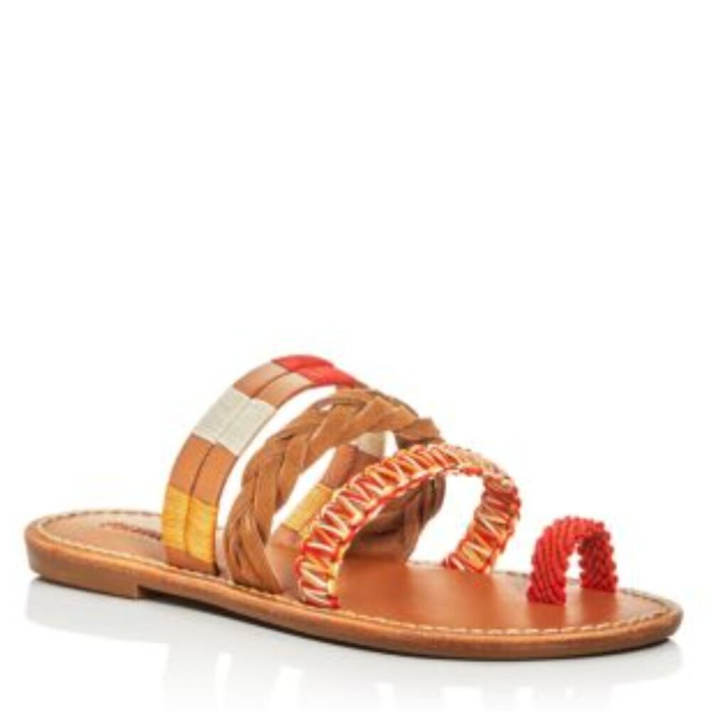 Soludos Vachetta Red Multi Band Slide Sandals